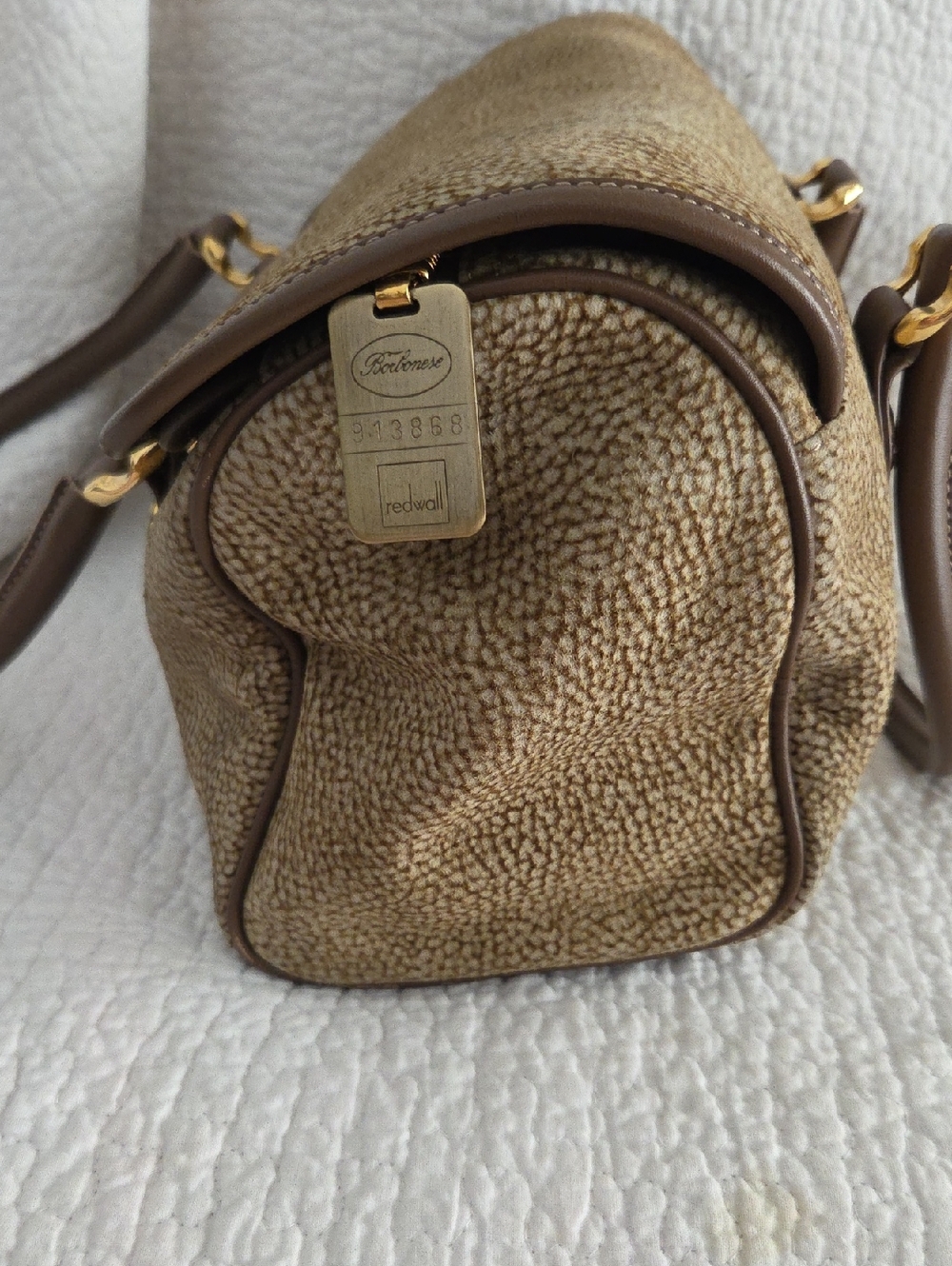 Borbonese Lambskin Suede Redwall Italian Vintage Brown Quail pattern Satchel - Picture 7 of 9
